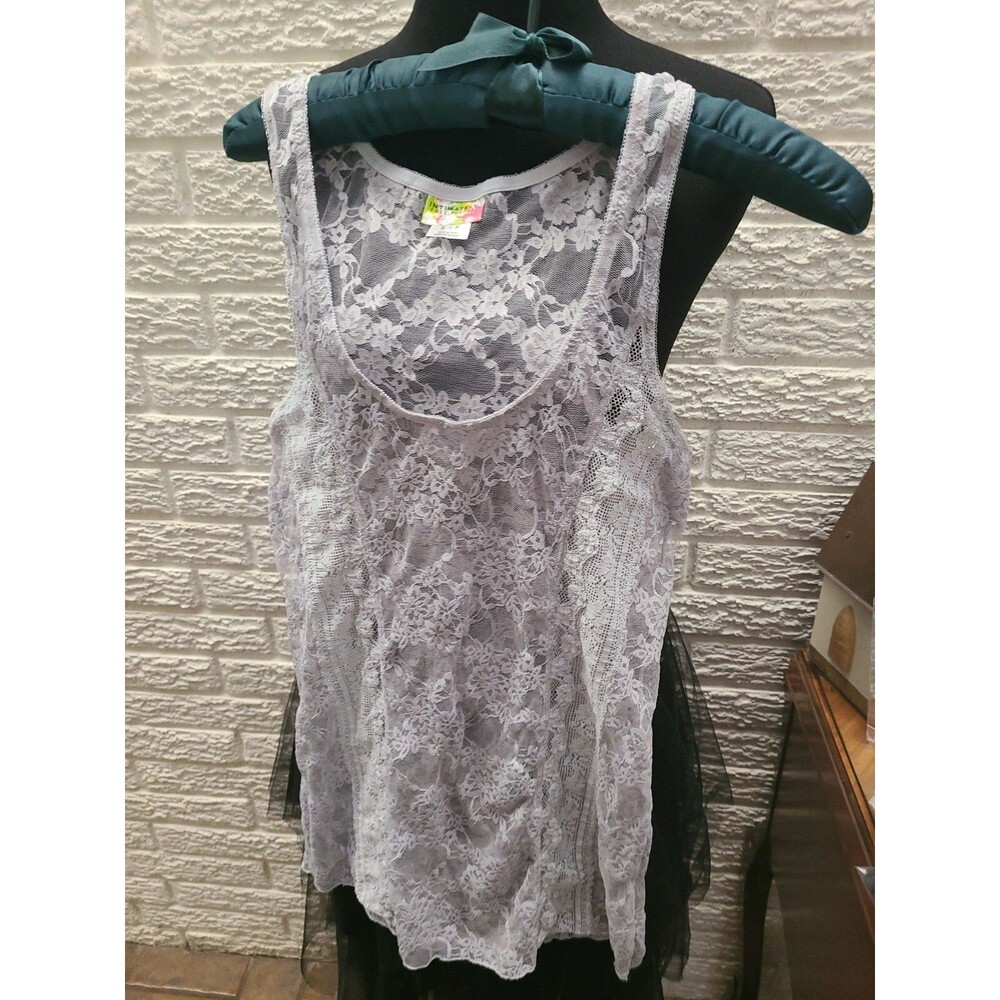 Intimately Free People Grey Lace Sheer No Sleeve Stretch Top Sz Small -p EUC!